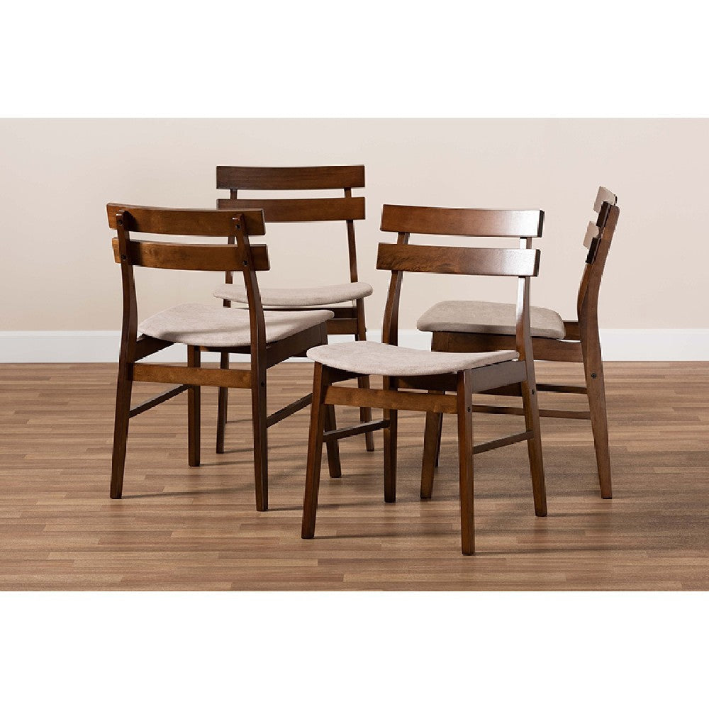Baxton Studio Devlin Mid-Century Modern Transitional Light Beige Fabric Upholstered and Walnut Brown Finished Wood 4-Piece Dining Chair Set