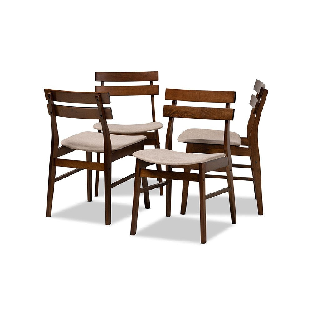 Baxton Studio Devlin Mid-Century Modern Transitional Light Beige Fabric Upholstered and Walnut Brown Finished Wood 4-Piece Dining Chair Set