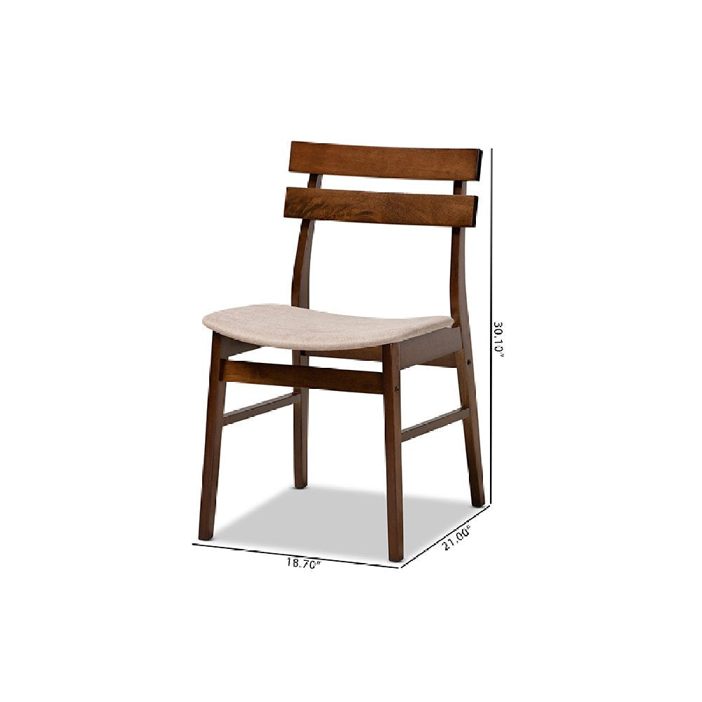 Baxton Studio Devlin Mid-Century Modern Transitional Light Beige Fabric Upholstered and Walnut Brown Finished Wood 4-Piece Dining Chair Set