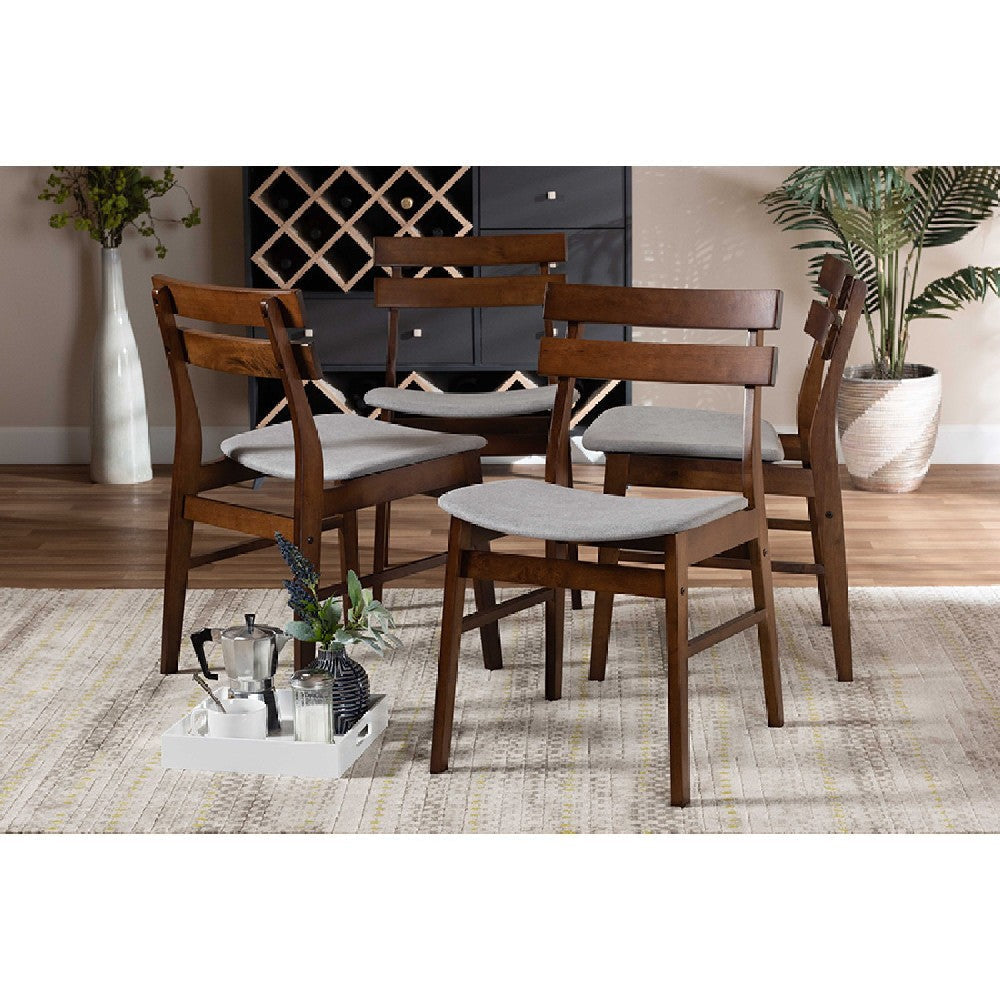 Baxton Studio Devlin Mid-Century Modern Transitional Light Grey Fabric Upholstered and Walnut Brown Finished Wood 4-Piece Dining Chair Set