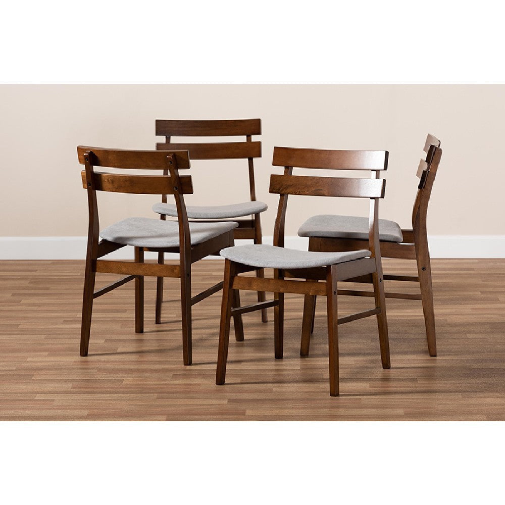 Baxton Studio Devlin Mid-Century Modern Transitional Light Grey Fabric Upholstered and Walnut Brown Finished Wood 4-Piece Dining Chair Set