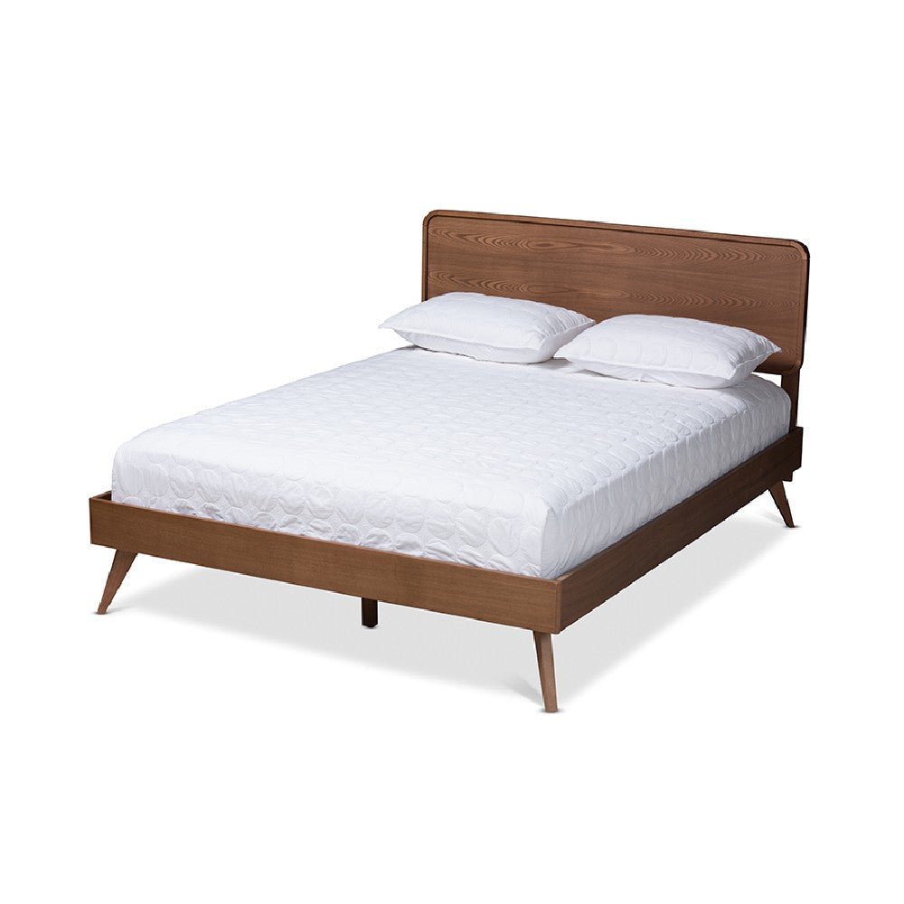 Baxton Studio Demeter Mid-Century Modern Walnut Brown Finished Wood King Size Platform Bed