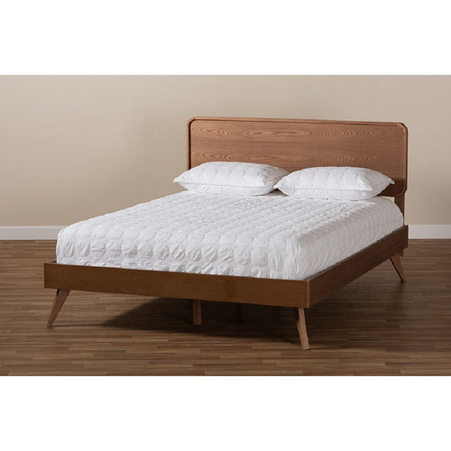 Baxton Studio Demeter Mid-Century Modern Walnut Brown Finished Wood King Size Platform Bed