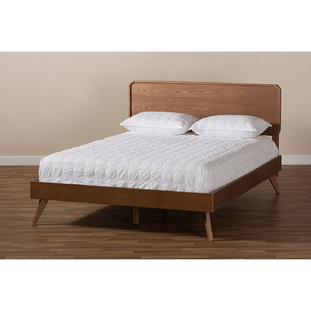 Baxton Studio Demeter Mid-Century Modern Walnut Brown Finished Wood King Size Platform Bed