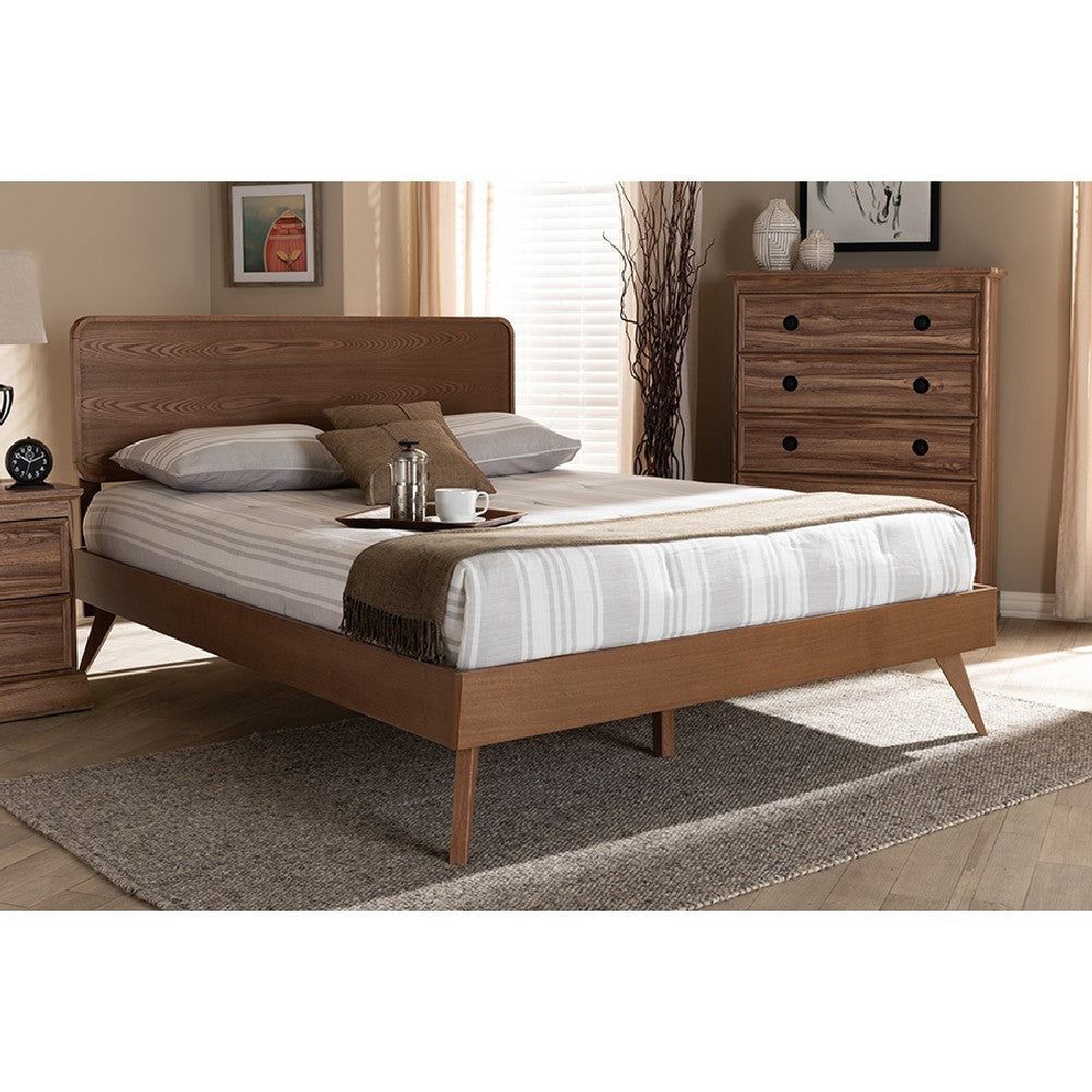 Baxton Studio Demeter Mid-Century Modern Walnut Brown Finished Wood Queen Size Platform Bed