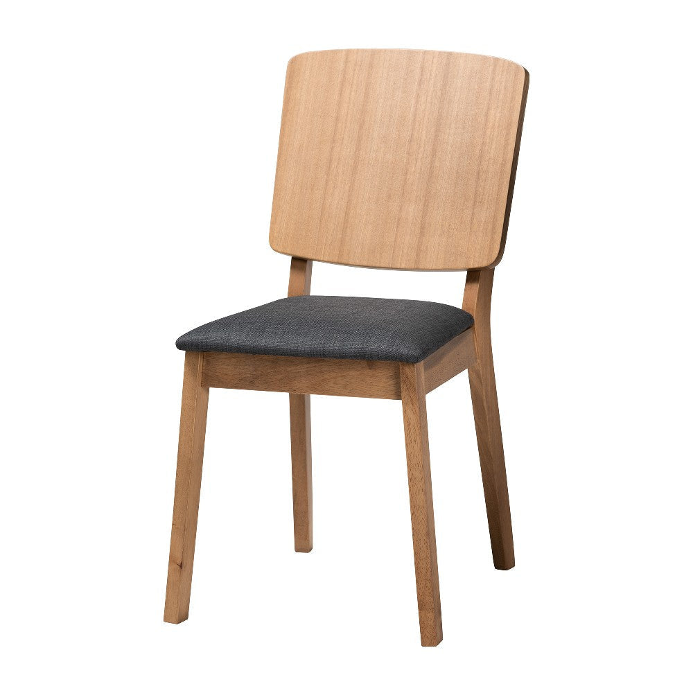 Baxton Studio Denmark Mid-Century Modern Dark Grey Fabric and French Oak Brown Finished Rubberwood 2-Piece Dining Chair Set