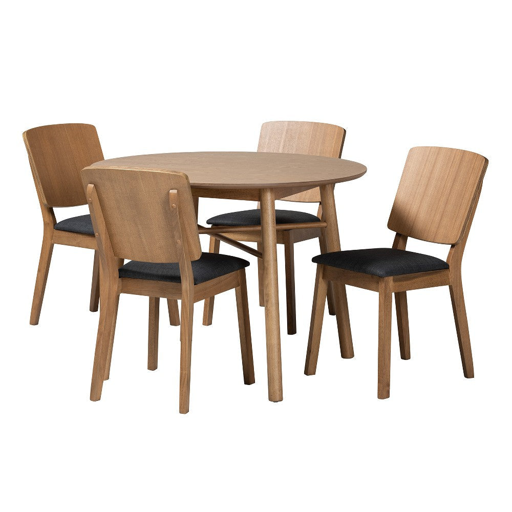 Baxton Studio Denmark Mid-Century Modern Dark Grey Fabric and French Oak Brown Finished Rubberwood 2-Piece Dining Chair Set