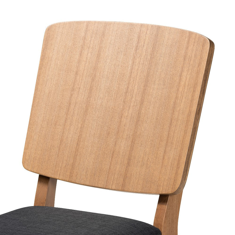 Baxton Studio Denmark Mid-Century Modern Dark Grey Fabric and French Oak Brown Finished Rubberwood 2-Piece Dining Chair Set