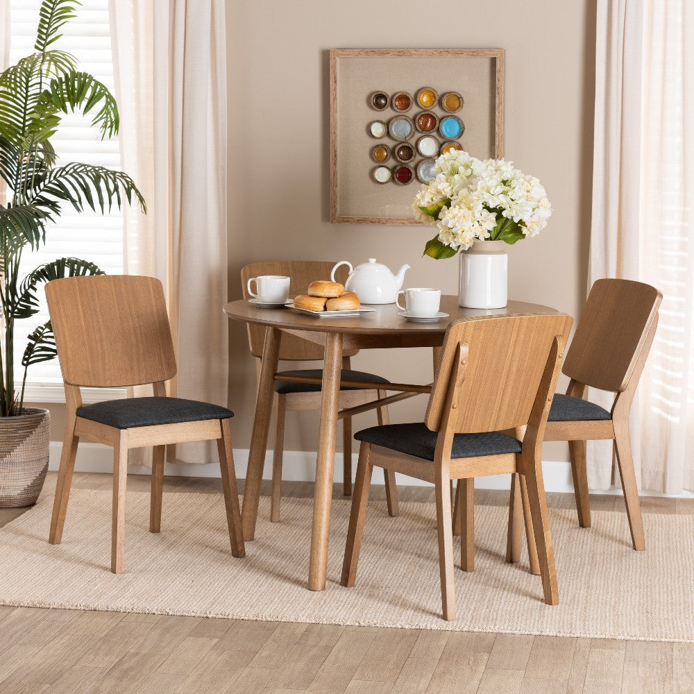 Baxton Studio Denmark Mid-Century Modern Dark Grey Fabric and French Oak Brown Finished Rubberwood 2-Piece Dining Chair Set