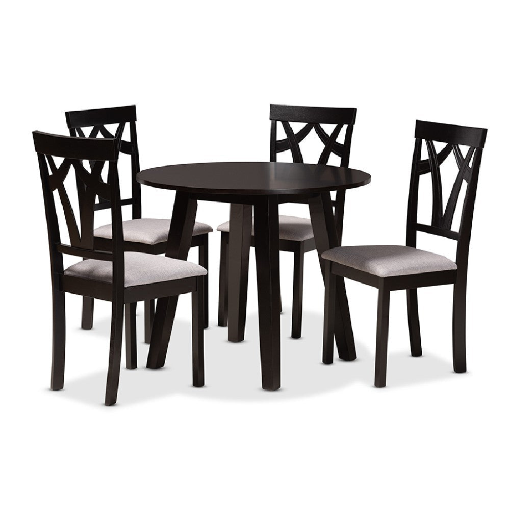 Baxton Studio Derya Modern Transitional Grey Fabric Upholstered and Dark Brown Finished Wood 5-Piece Dining Set