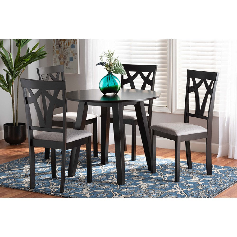 Baxton Studio Derya Modern Transitional Grey Fabric Upholstered and Dark Brown Finished Wood 5-Piece Dining Set