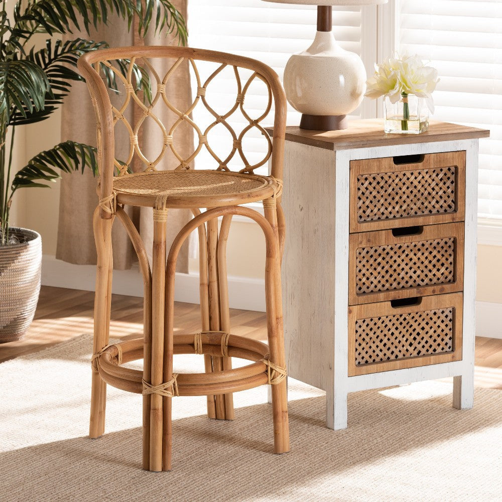 bali & pari Diana Modern and Contemporary Natural Finished Rattan Counter Stool
