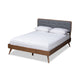Baxton Studio Dilara Mid-Century Modern Dark Grey Fabric Upholstered Walnut Brown Finished Wood King Size Platform Bed