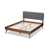 Baxton Studio Dilara Mid-Century Modern Dark Grey Fabric Upholstered Walnut Brown Finished Wood King Size Platform Bed