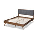 Baxton Studio Dilara Mid-Century Modern Dark Grey Fabric Upholstered Walnut Brown Finished Wood Queen Size Platform Bed