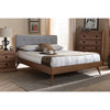 Baxton Studio Dilara Mid-Century Modern Light Grey Fabric Upholstered Walnut Brown Finished Wood Full Size Platform Bed