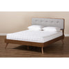 Baxton Studio Dilara Mid-Century Modern Light Grey Fabric Upholstered Walnut Brown Finished Wood King Size Platform Bed