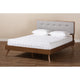 Baxton Studio Dilara Mid-Century Modern Light Grey Fabric Upholstered Walnut Brown Finished Wood King Size Platform Bed