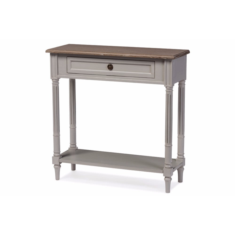 Baxton Studio Edouard French Provincial Style White Wash Distressed Wood and Grey Two-tone 1-drawer Console Table