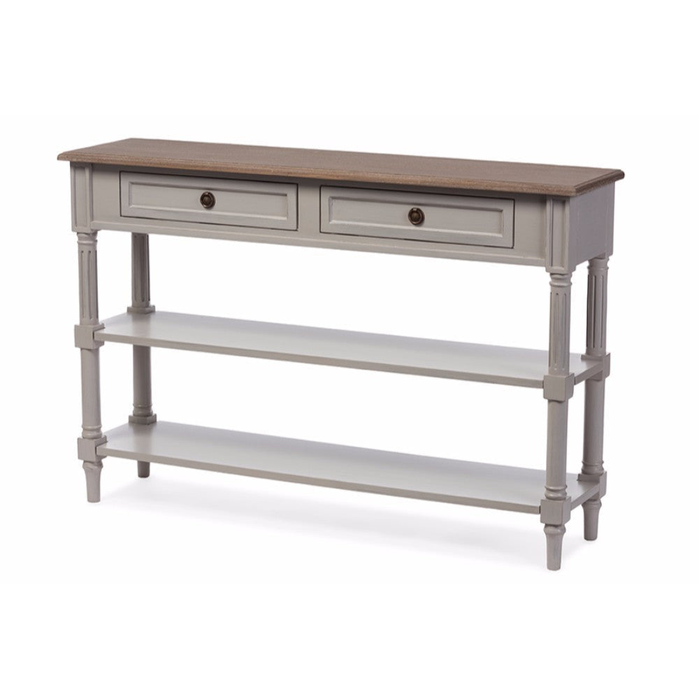 Baxton Studio Edouard French Provincial Style White Wash Distressed Wood and Grey Two-tone 2-drawer Console Table
