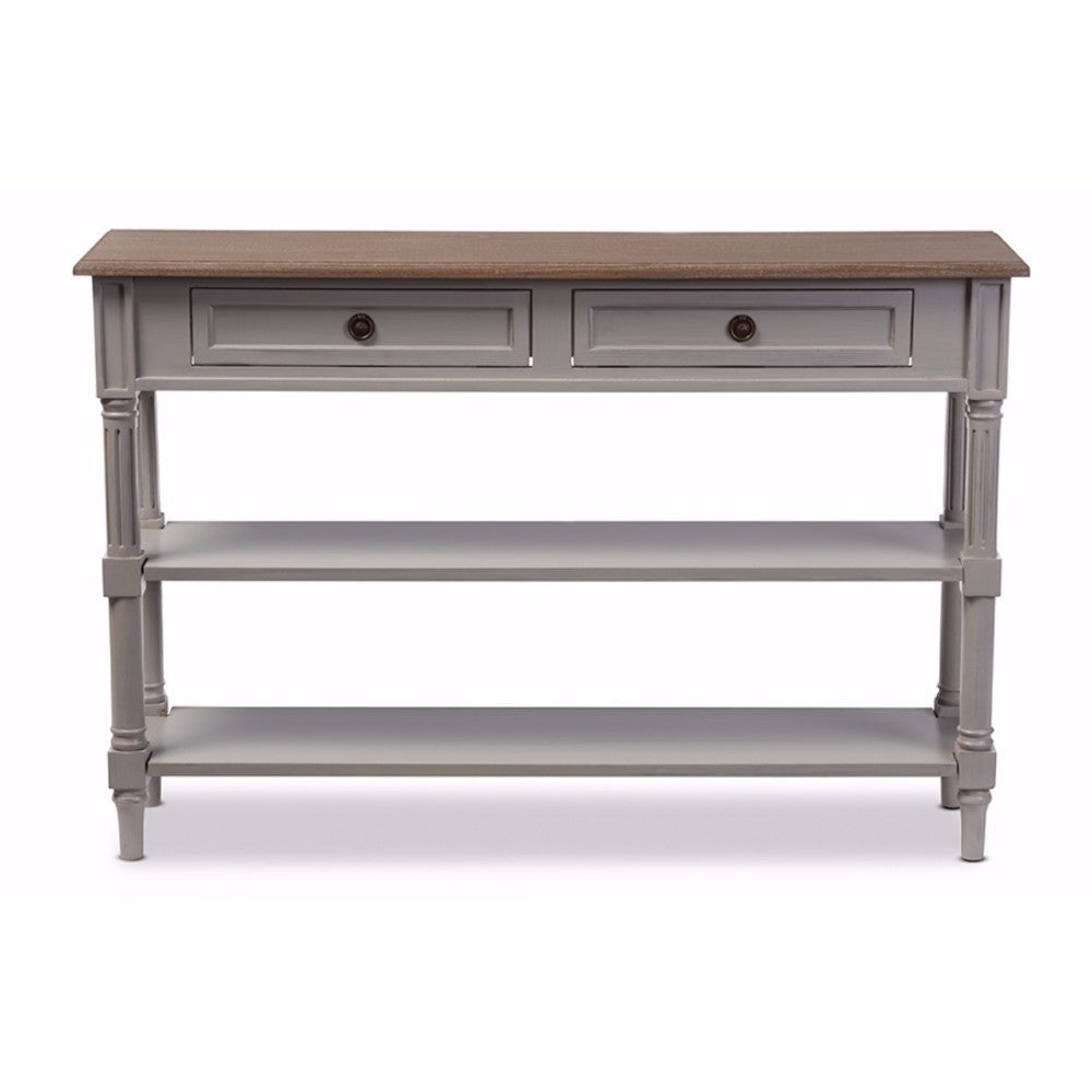 Baxton Studio Edouard French Provincial Style White Wash Distressed Wood and Grey Two-tone 2-drawer Console Table