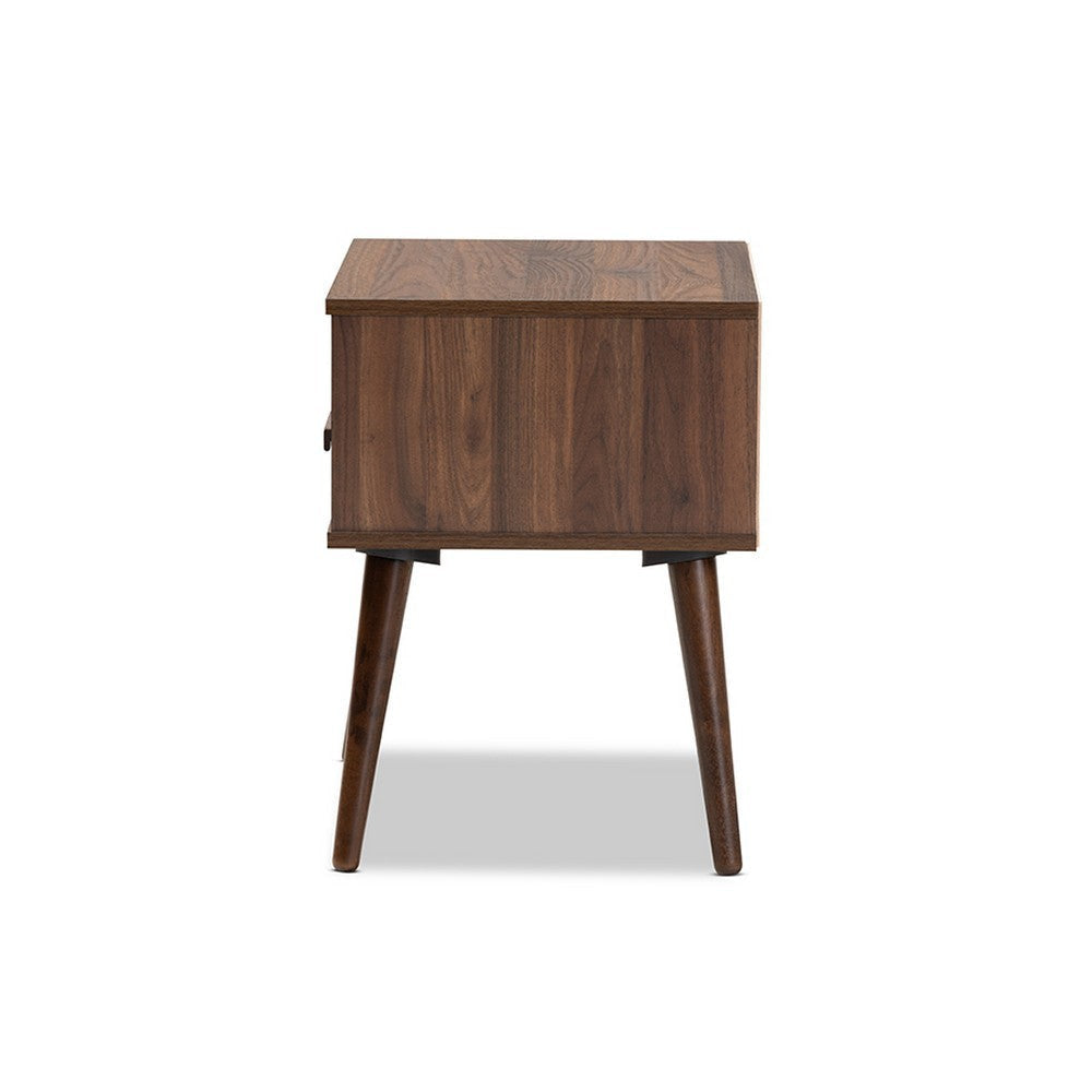 Baxton Studio Quinn Mid-Century Modern Two-Tone White and Walnut Finished 1-Drawer Wood End Table WHI-ET8002-Columbia-Walnut-White-ET