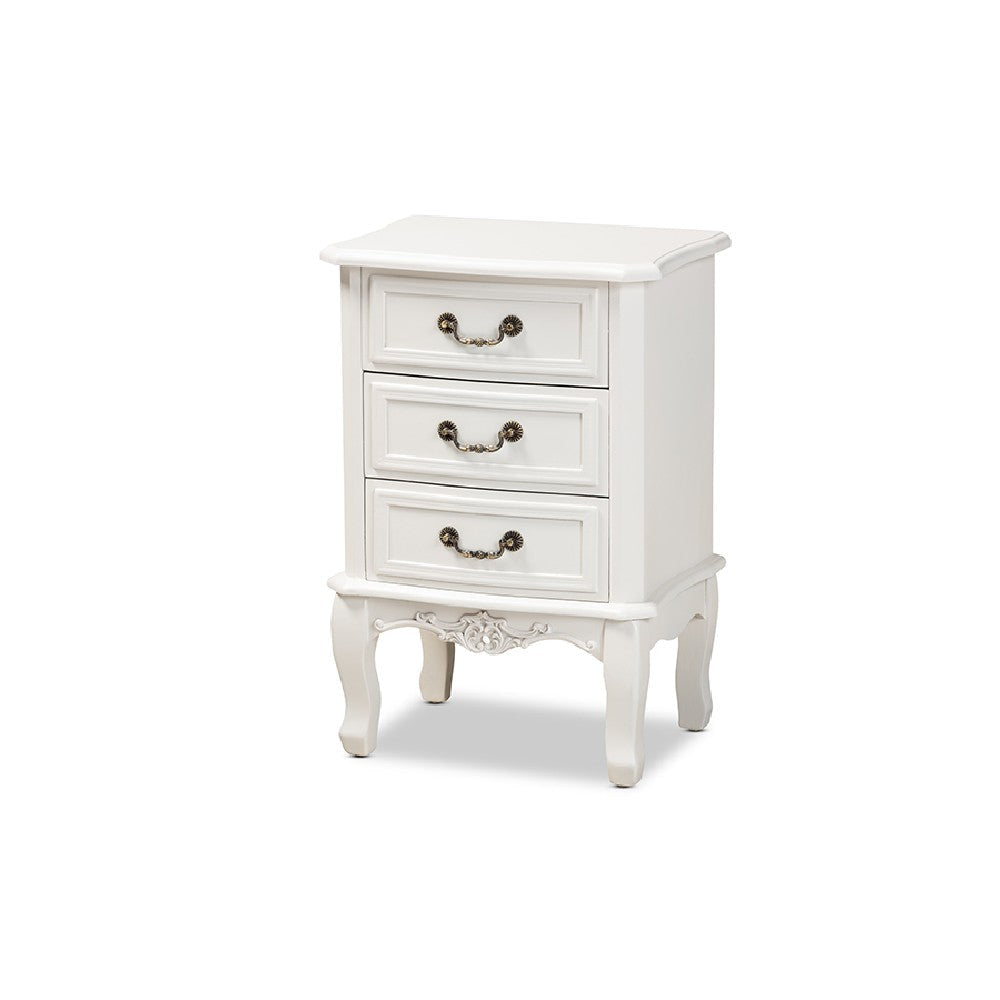 Baxton Studio Gabrielle Traditional French Country Provincial White-Finished 3-Drawer Wood End Table WHI-ETASW-04-White-ET