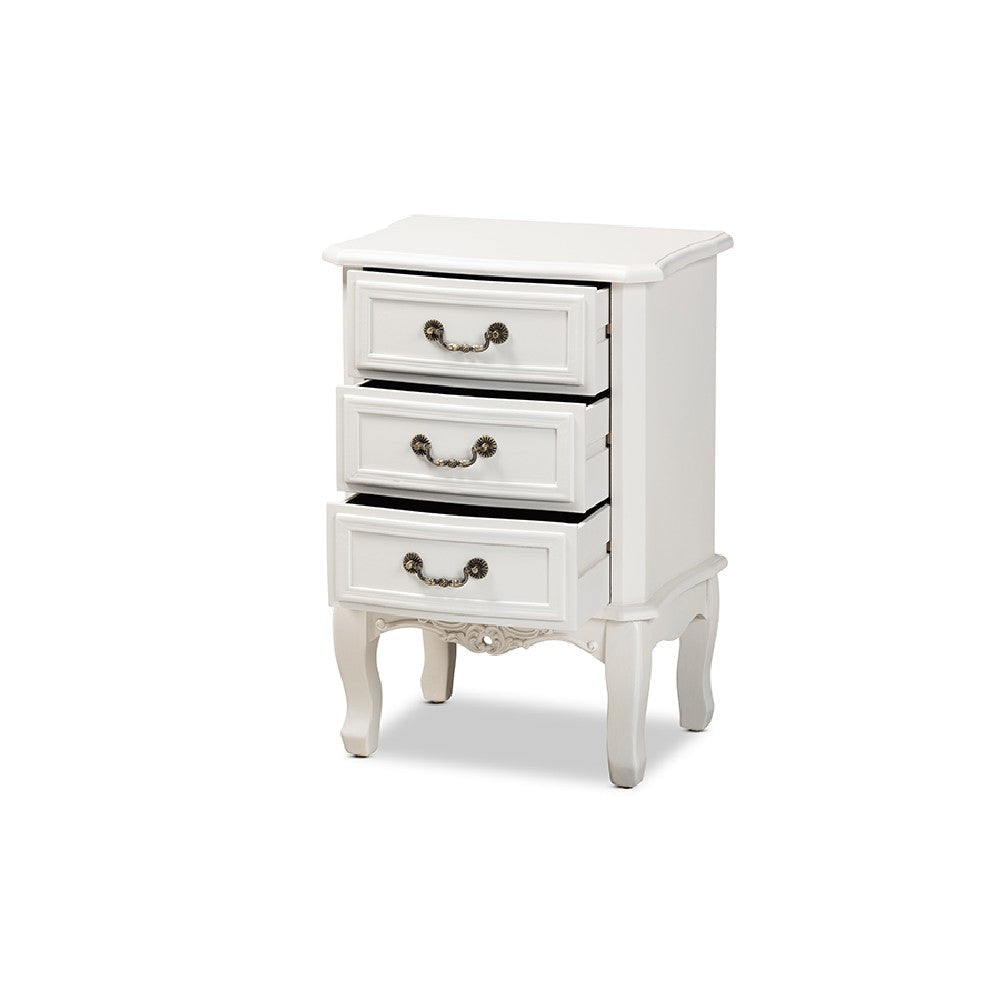 Baxton Studio Gabrielle Traditional French Country Provincial White-Finished 3-Drawer Wood End Table WHI-ETASW-04-White-ET