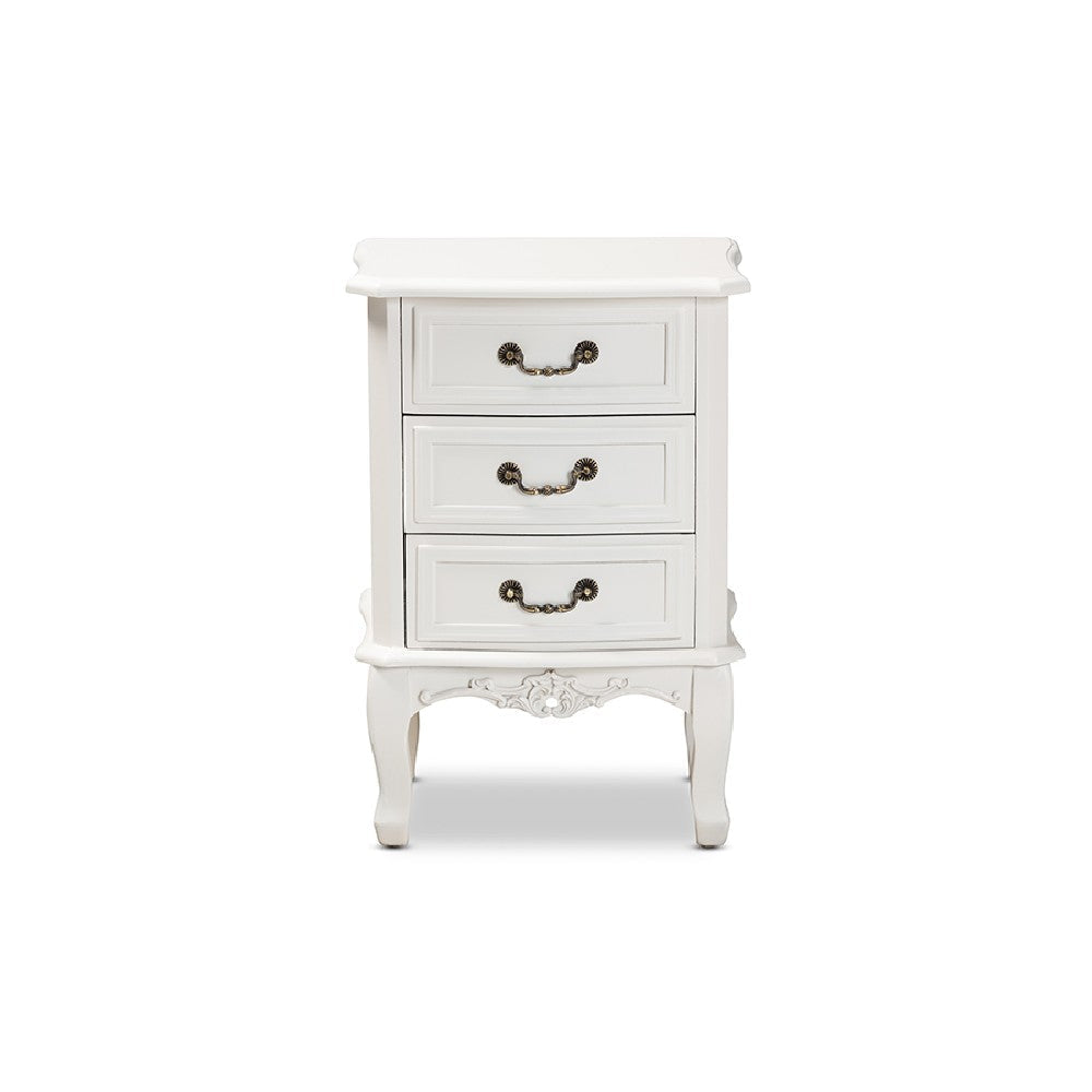 Baxton Studio Gabrielle Traditional French Country Provincial White-Finished 3-Drawer Wood End Table WHI-ETASW-04-White-ET