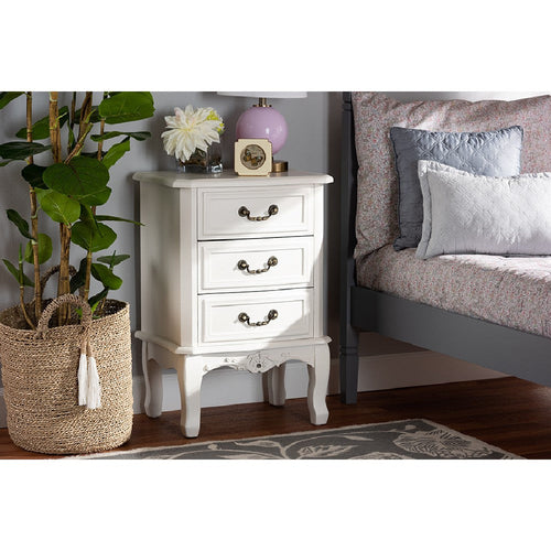 Baxton Studio Gabrielle Traditional French Country Provincial White-Finished 3-Drawer Wood End Table
