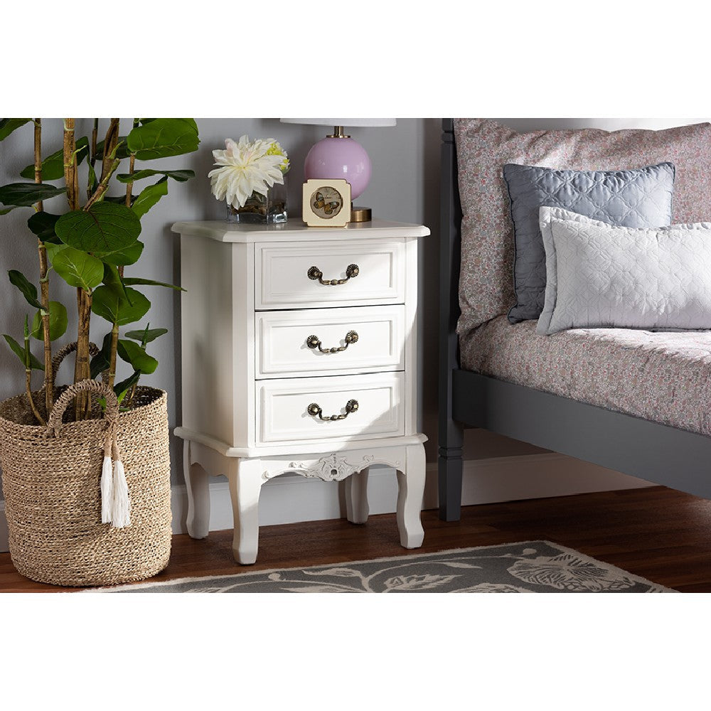 Baxton Studio Gabrielle Traditional French Country Provincial White-Finished 3-Drawer Wood End Table WHI-ETASW-04-White-ET