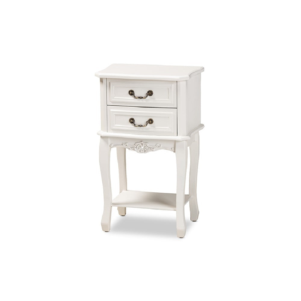 Baxton Studio Gabrielle Traditional French Country Provincial White-Finished 2-Drawer Wood End Table WHI-ETASW-06-White-ET