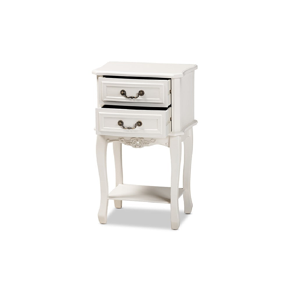 Baxton Studio Gabrielle Traditional French Country Provincial White-Finished 2-Drawer Wood End Table WHI-ETASW-06-White-ET