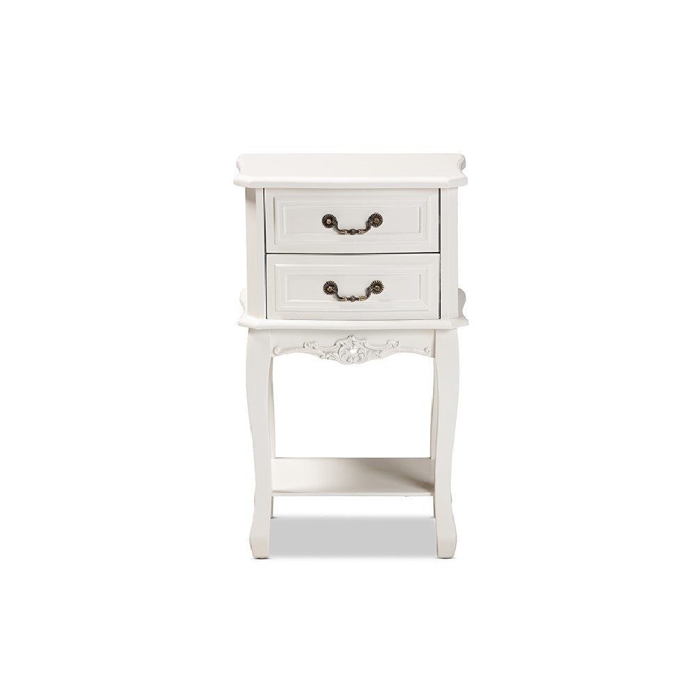 Baxton Studio Gabrielle Traditional French Country Provincial White-Finished 2-Drawer Wood End Table WHI-ETASW-06-White-ET