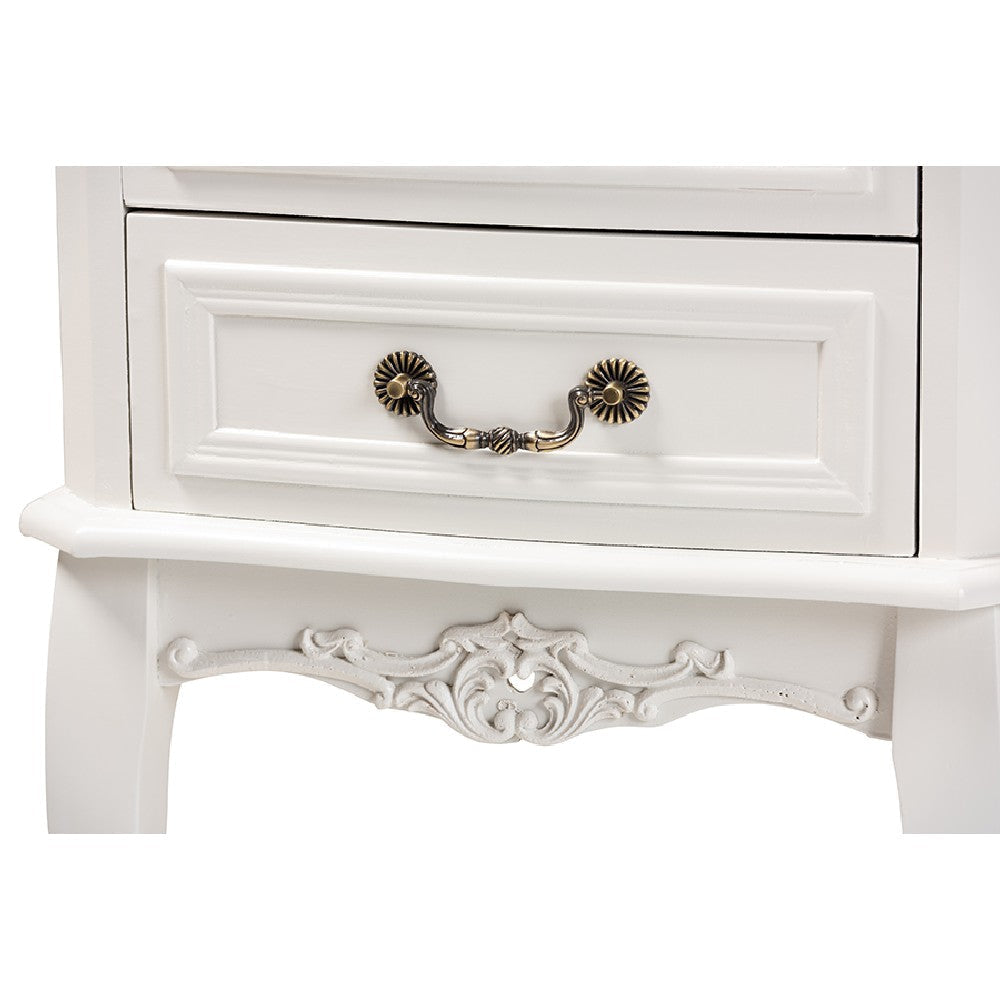 Baxton Studio Gabrielle Traditional French Country Provincial White-Finished 2-Drawer Wood End Table WHI-ETASW-06-White-ET