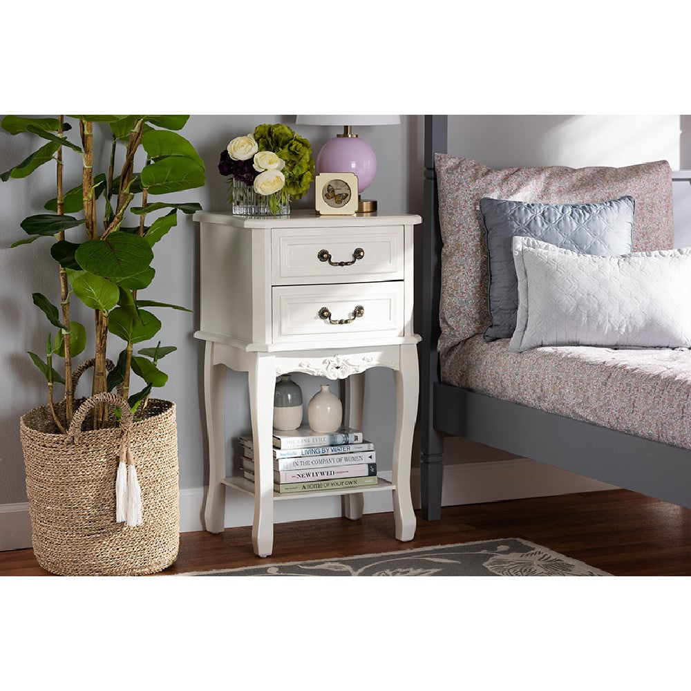 Baxton Studio Gabrielle Traditional French Country Provincial White-Finished 2-Drawer Wood End Table WHI-ETASW-06-White-ET