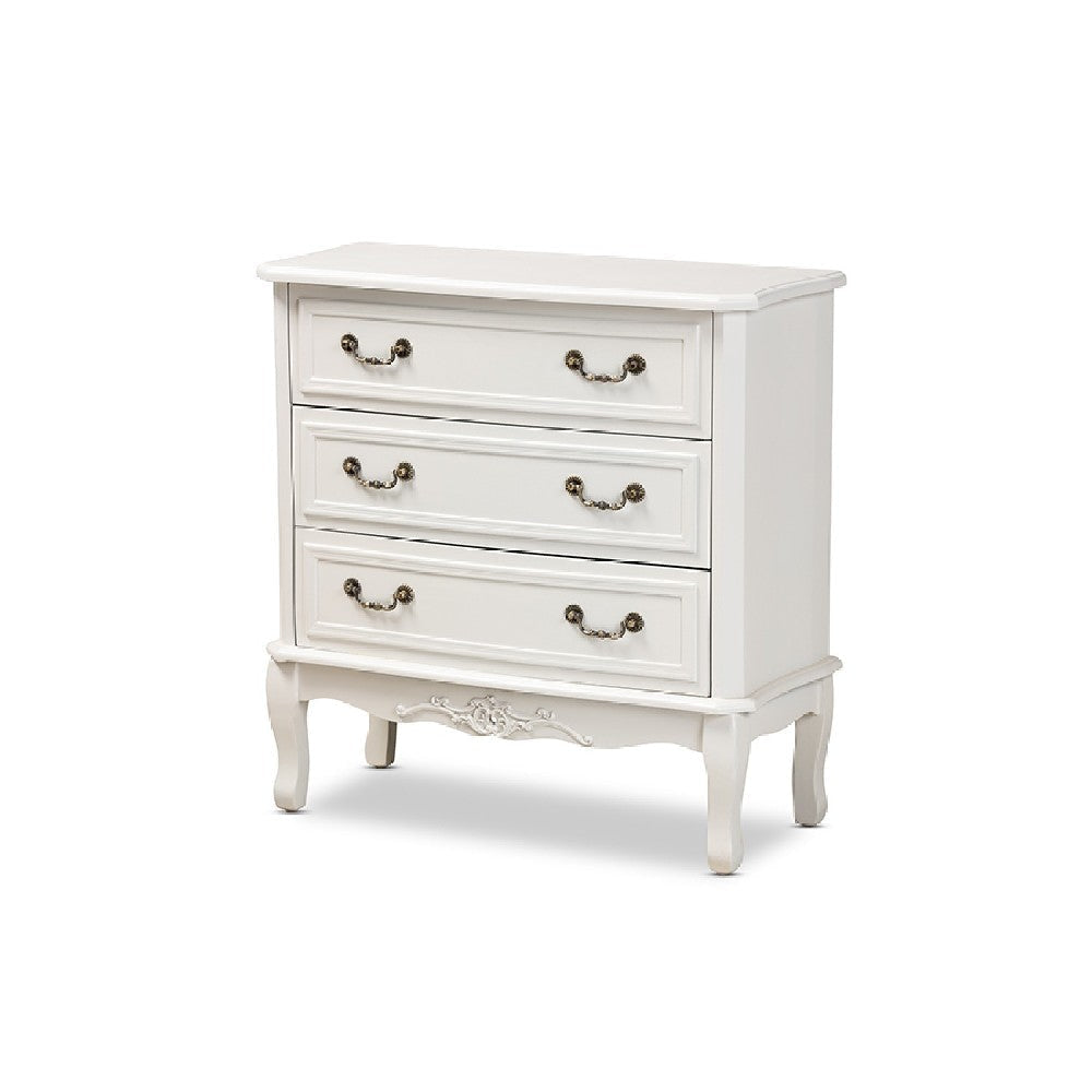 Baxton Studio Gabrielle Traditional French Country Provincial White-Finished 3-Drawer Wood Storage Cabinet WHI-ETASW-08-White-3DW-Cabinet