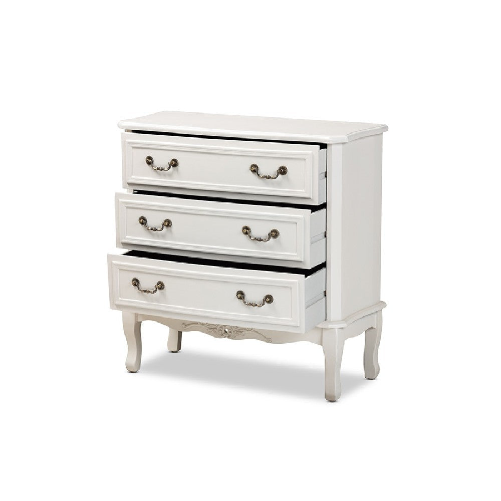 Baxton Studio Gabrielle Traditional French Country Provincial White-Finished 3-Drawer Wood Storage Cabinet WHI-ETASW-08-White-3DW-Cabinet