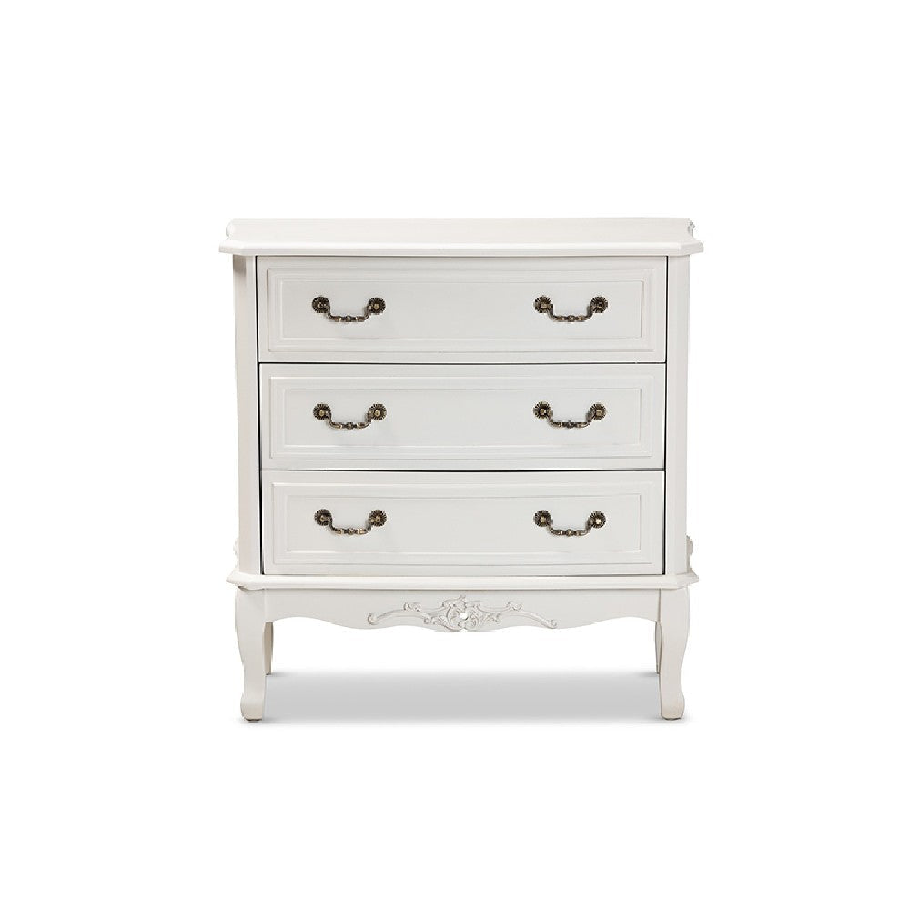 Baxton Studio Gabrielle Traditional French Country Provincial White-Finished 3-Drawer Wood Storage Cabinet WHI-ETASW-08-White-3DW-Cabinet