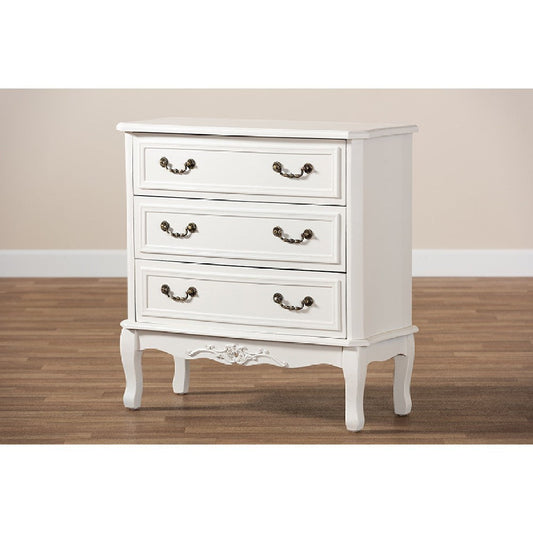 Baxton Studio Gabrielle Traditional French Country Provincial White-Finished 3-Drawer Wood Storage Cabinet