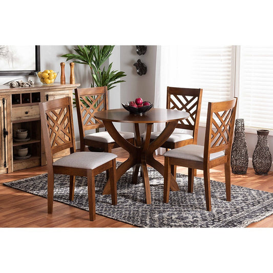 Baxton Studio Edona Modern and Contemporary Grey Fabric Upholstered and Walnut Brown Finished Wood 5-Piece Dining Set