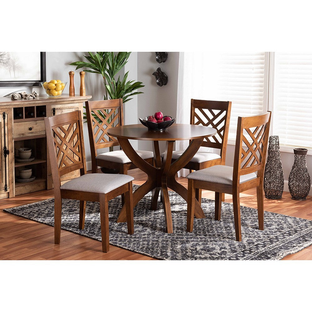 Baxton Studio Edona Modern and Contemporary Grey Fabric Upholstered and Walnut Brown Finished Wood 5-Piece Dining Set