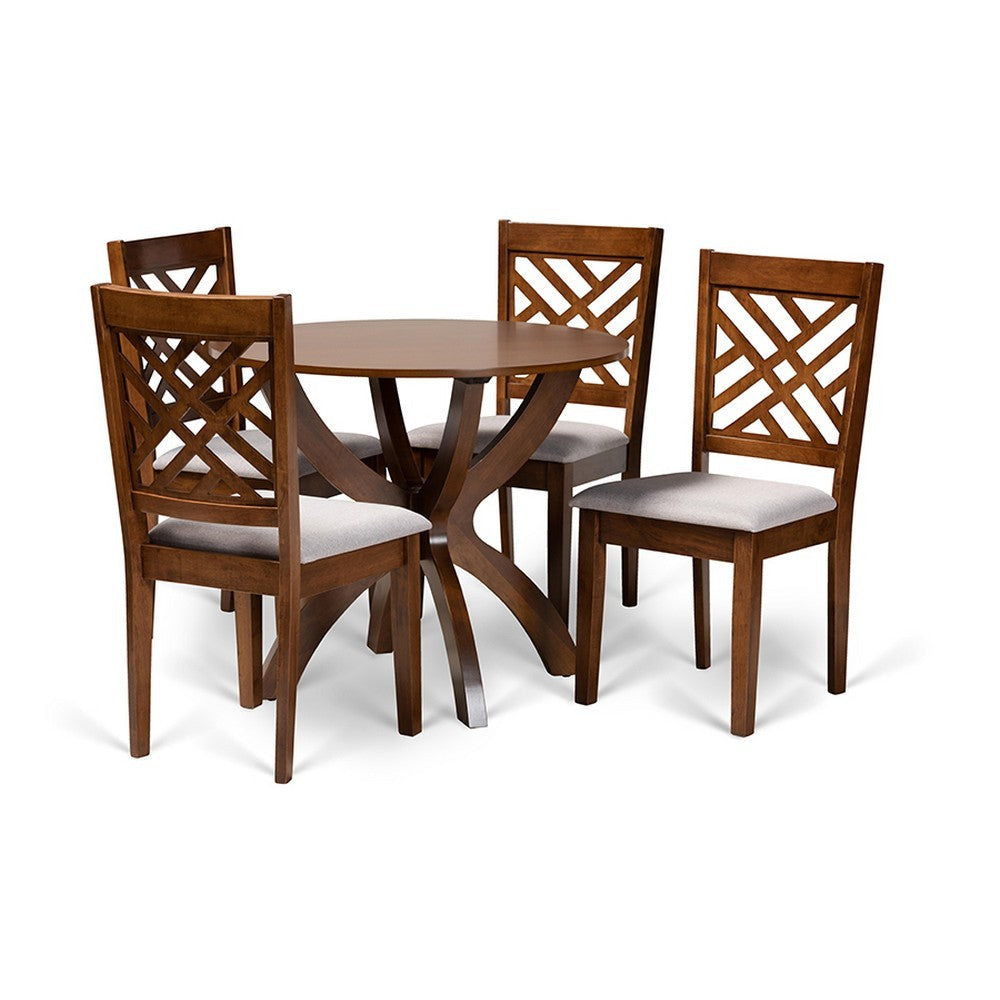 Baxton Studio Edona Modern and Contemporary Grey Fabric Upholstered and Walnut Brown Finished Wood 5-Piece Dining Set