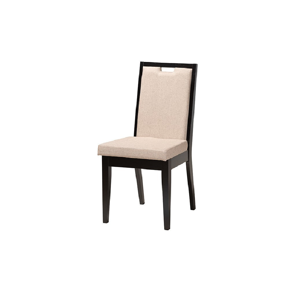 Baxton Studio Eira Modern Sand Fabric and Dark Brown Finished Wood 5-Piece Dining Set WHI-Eira-Sand-Dark-Brown-5PC-Dining-Set