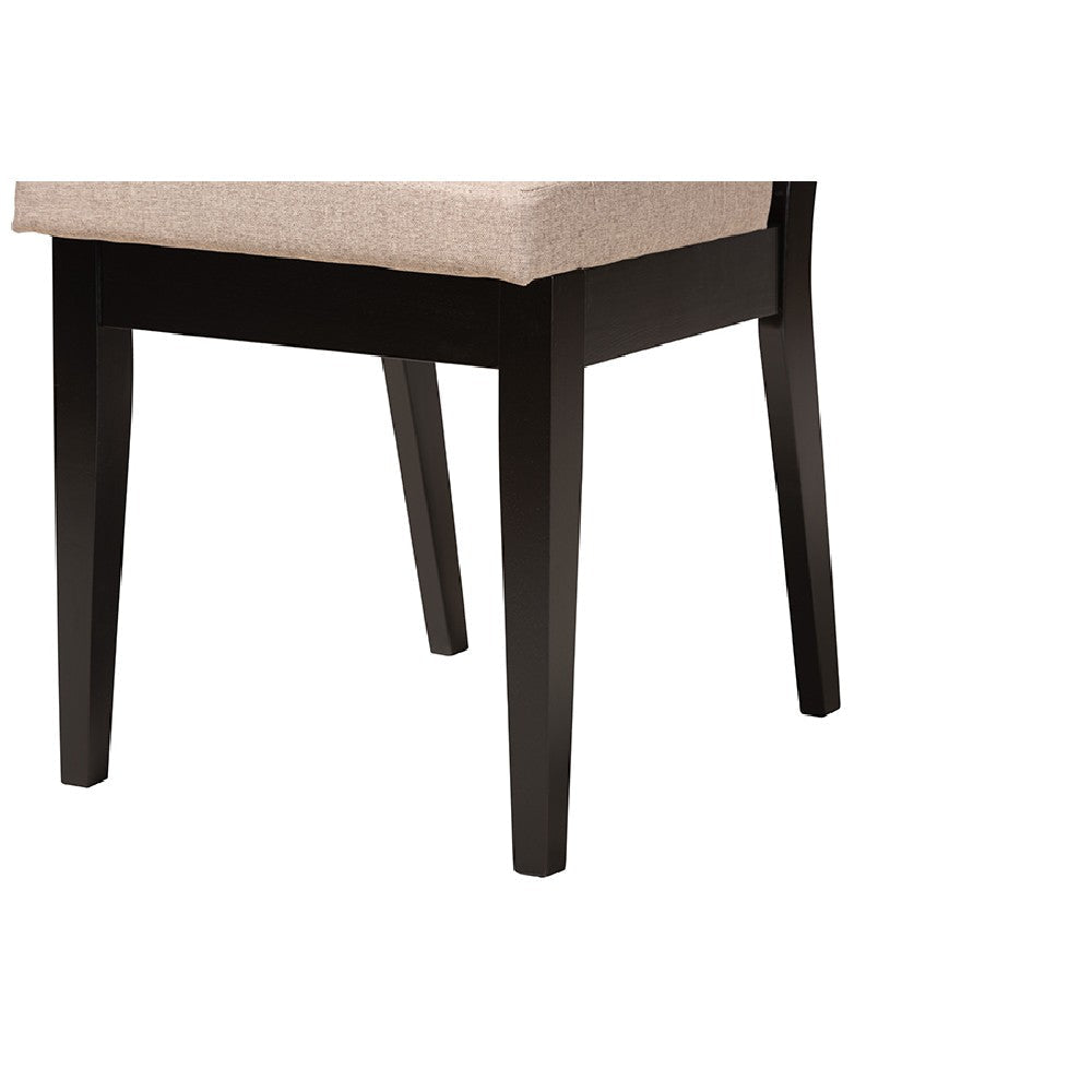Baxton Studio Eira Modern Sand Fabric and Dark Brown Finished Wood 5-Piece Dining Set WHI-Eira-Sand-Dark-Brown-5PC-Dining-Set