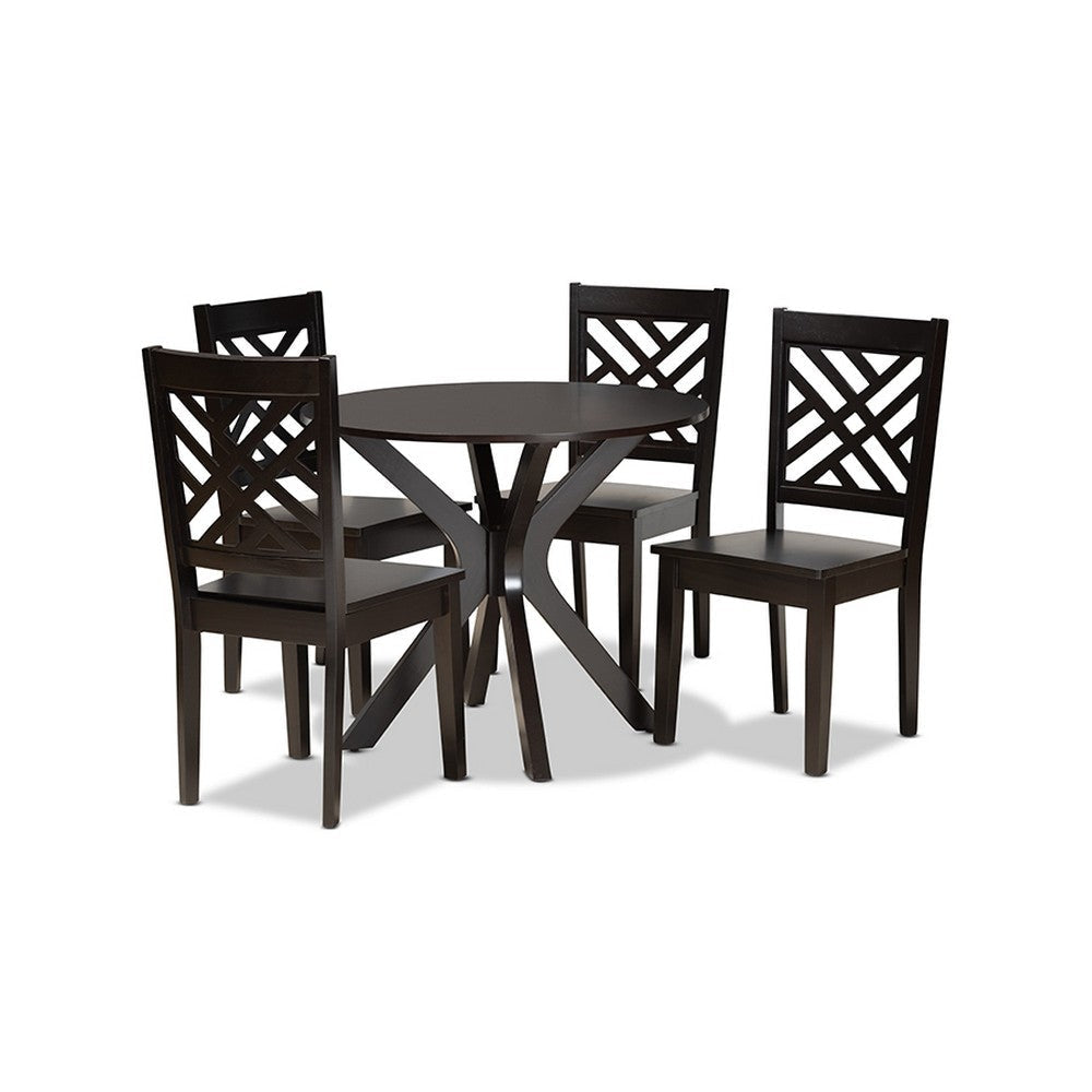 Baxton Studio Ela Modern and Contemporary Dark Brown Finished Wood 5-Piece Dining Set WHI-Ela-Dark-Brown-5PC-Dining-Set
