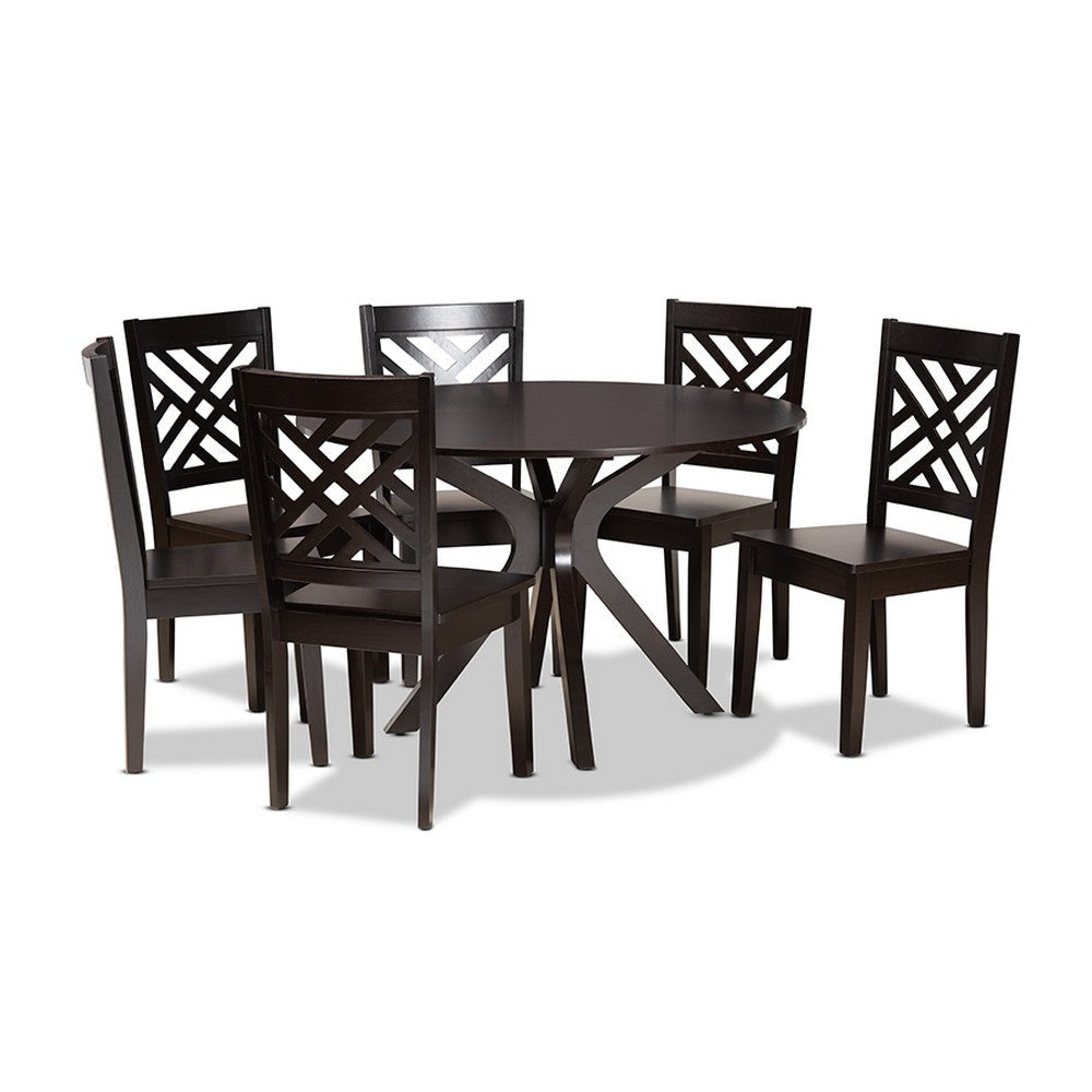 Baxton Studio Ela Modern and Contemporary Dark Brown Finished Wood 7-Piece Dining Set WHI-Ela-Dark-Brown-7PC-Dining-Set