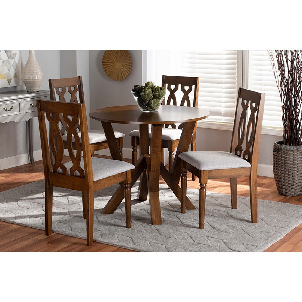 Baxton Studio Elaine Modern and Contemporary Grey Fabric Upholstered and Walnut Brown Finished Wood 5-Piece Dining Set
