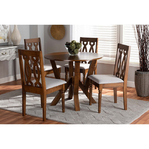 Baxton Studio Elaine Modern and Contemporary Grey Fabric Upholstered and Walnut Brown Finished Wood 5-Piece Dining Set