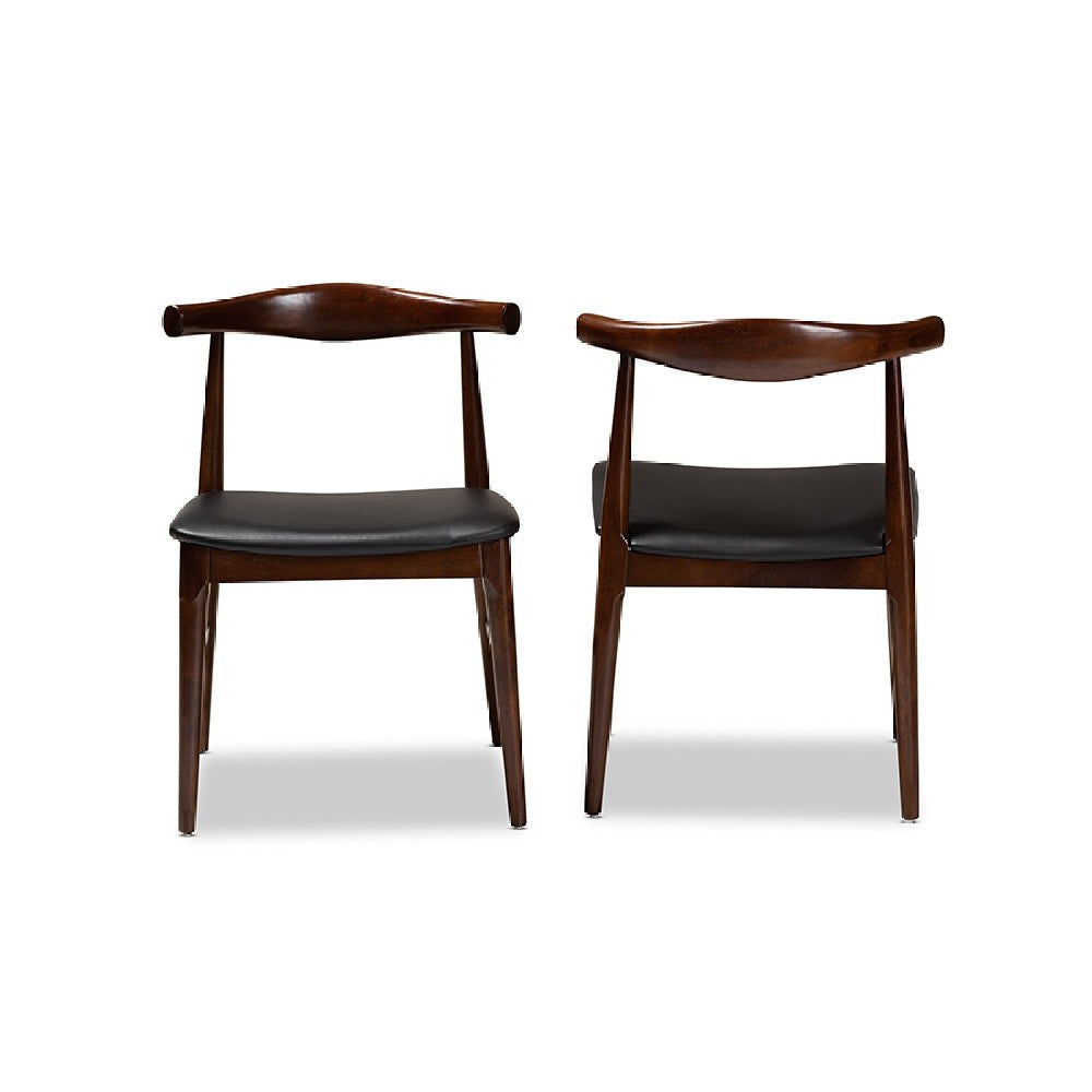Baxton Studio Eira Mid-Century Modern Black Faux Leather Upholstered Walnut Finished Wood Dining Chair Set of 2 WHI-Elbow-Black-Walnut-DC